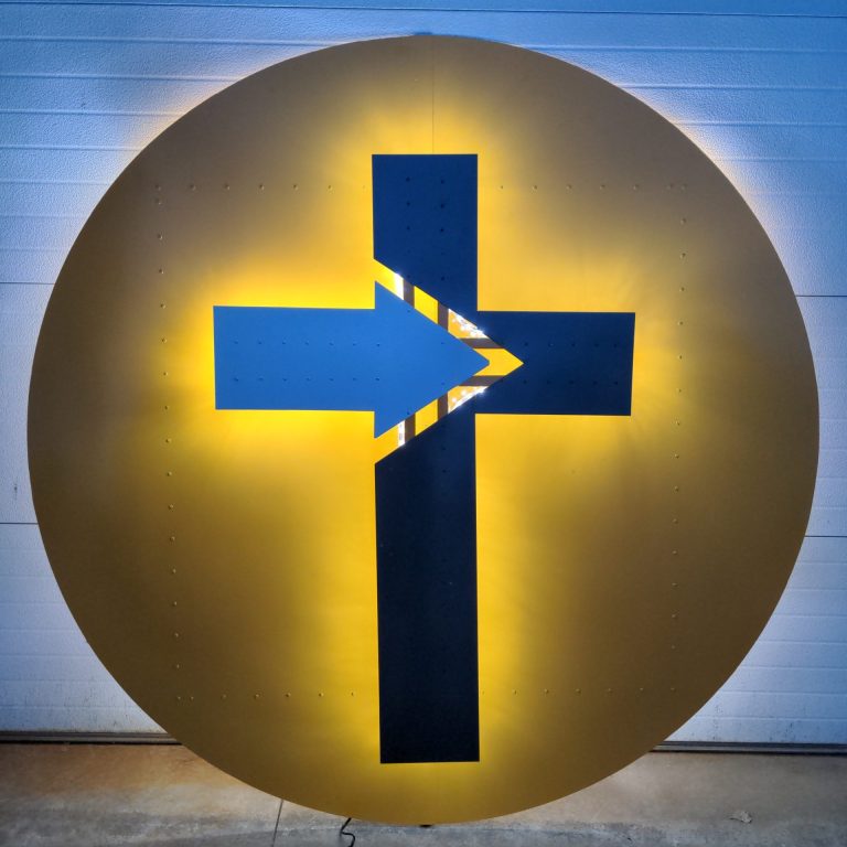 6' backlit church sign built from powder coated 16ga steel